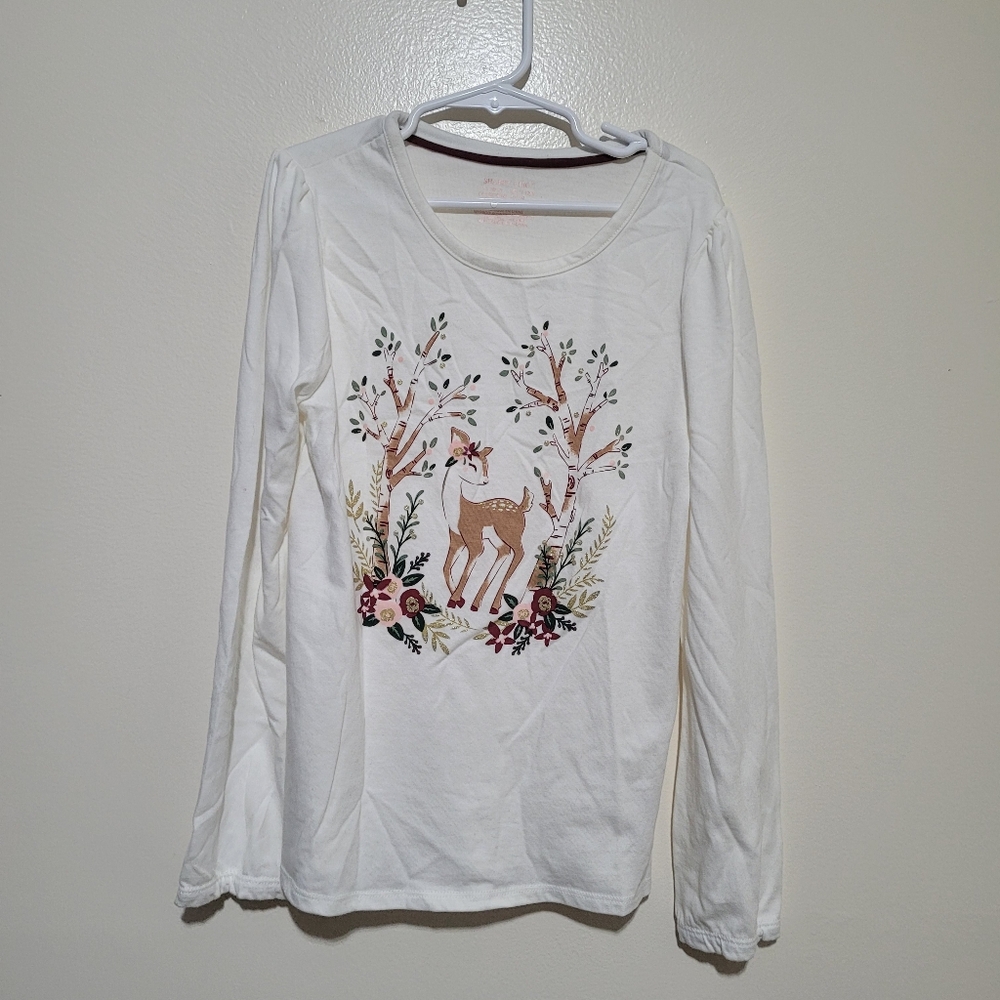 Shabby Chic White‎ Deer Graphic Long Sleeve Shirt